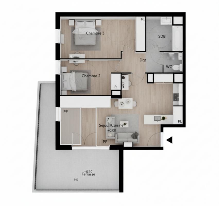 BEZIERS T3 67 m² troisième étage avec terrasse de 19 m² Ouest, Béziers (Avenue du Président Wilson) 3