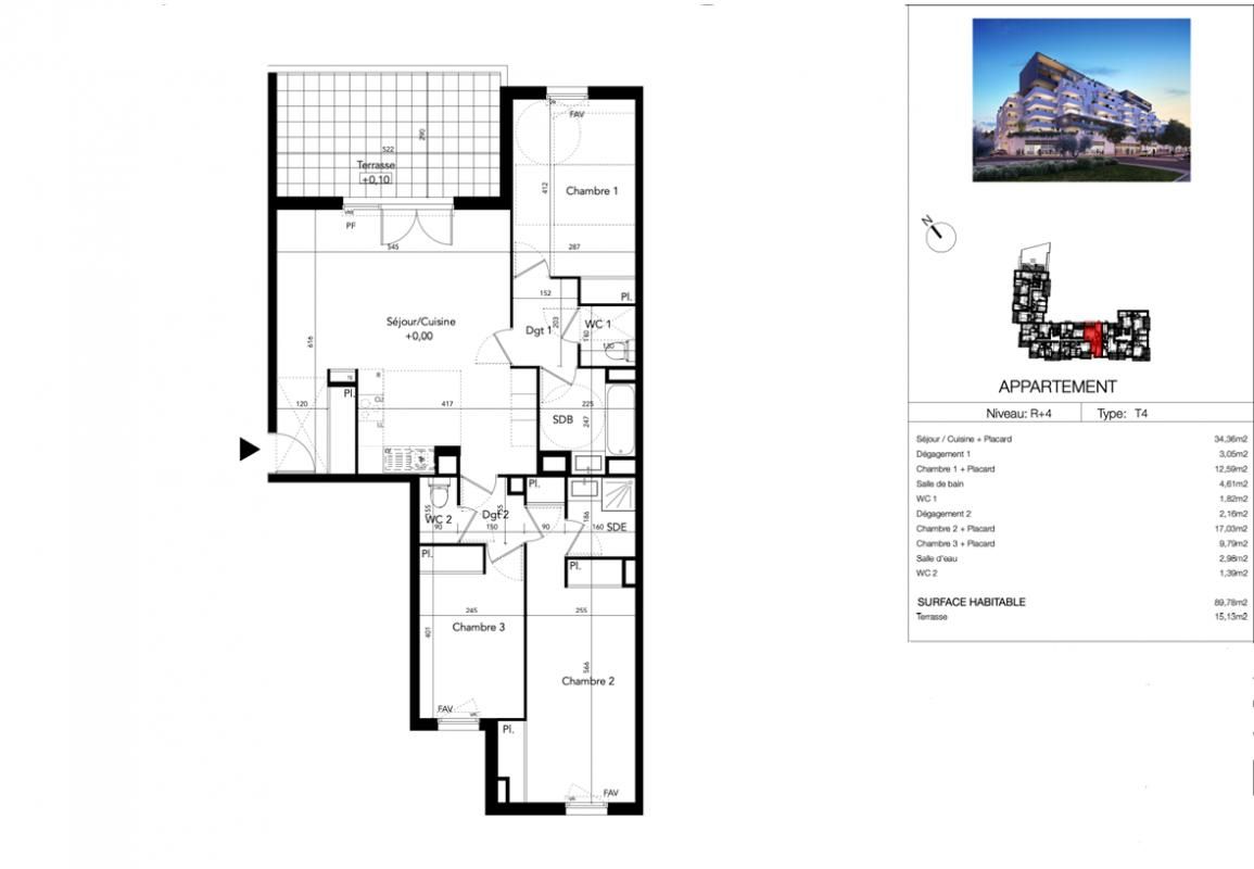 BEZIERS T4 90 m² quatrième étage avec terrasse 15 m², Béziers (Avenue du Président Wilson) 2