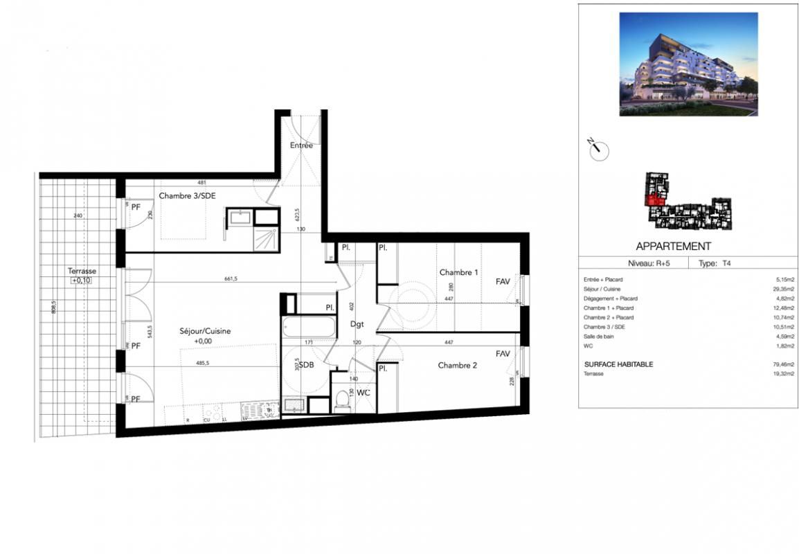 BEZIERS T4 80 m² cinquième étage avec terrasse 19 m² , Béziers (Avenue du Président Wilson) 2