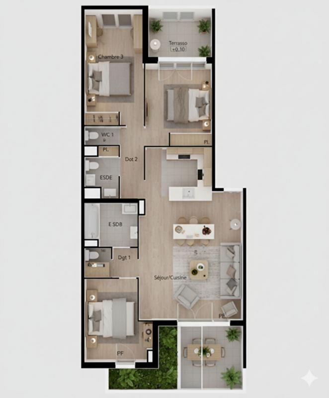 BEZIERS T4 91 m² troisième étage avec deux terrasses 15 m² , et 7 m² Béziers (Avenue du Président Wilson) 3