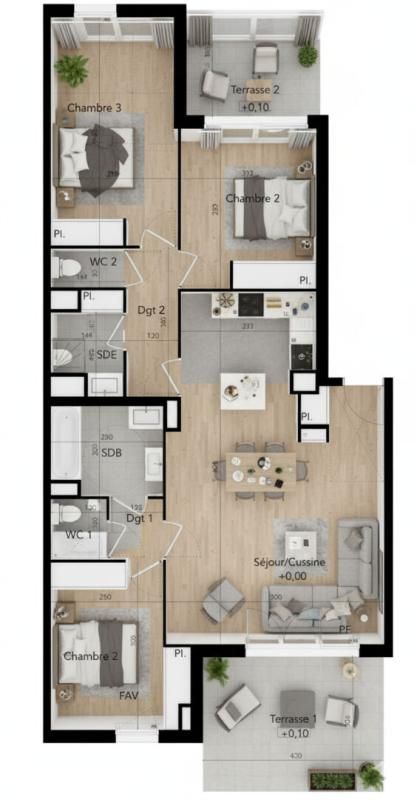 BEZIERS T4 91 m² quatrième étage avec deux terrasses 13 m² , et 7 m² Béziers (Avenue du Président Wilson) 2