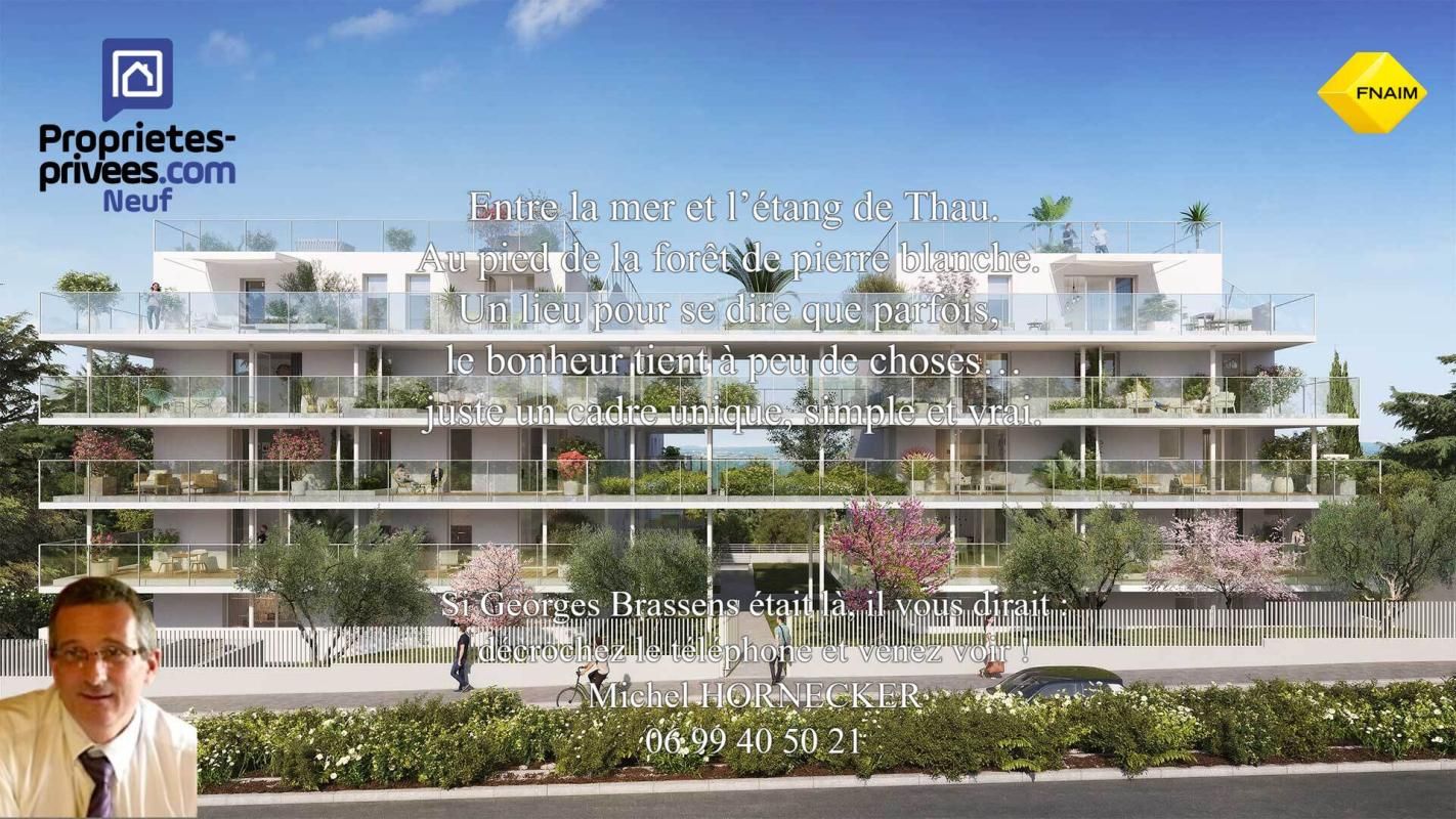 T4 lumineux de 90,70 m² avec deux terrasses, dont un toit terrasse de 87,30 m², offrant une vue ouverte sur le bassin de Thau