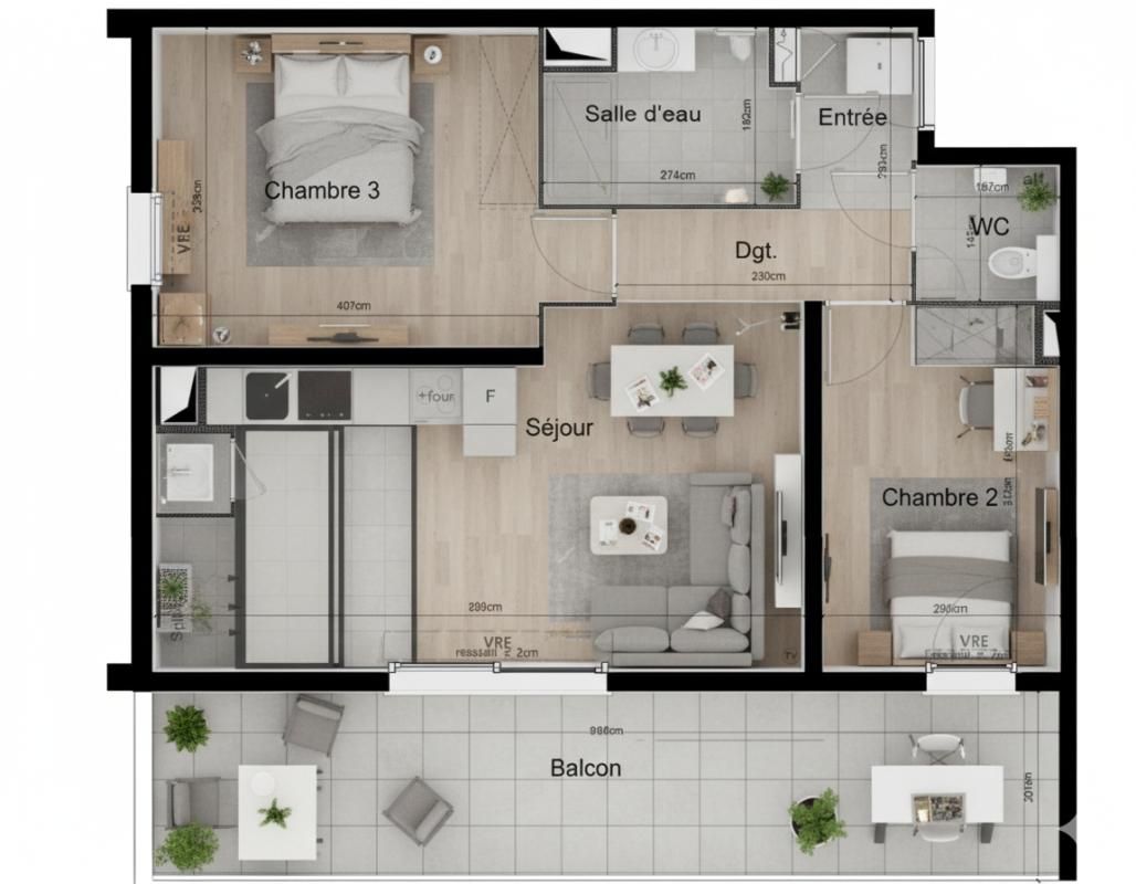 SAUVIAN T3 de 59,60 m² avec balcon plein Sud et stationnement privatif, à 10 min à pied du centre-ville 3