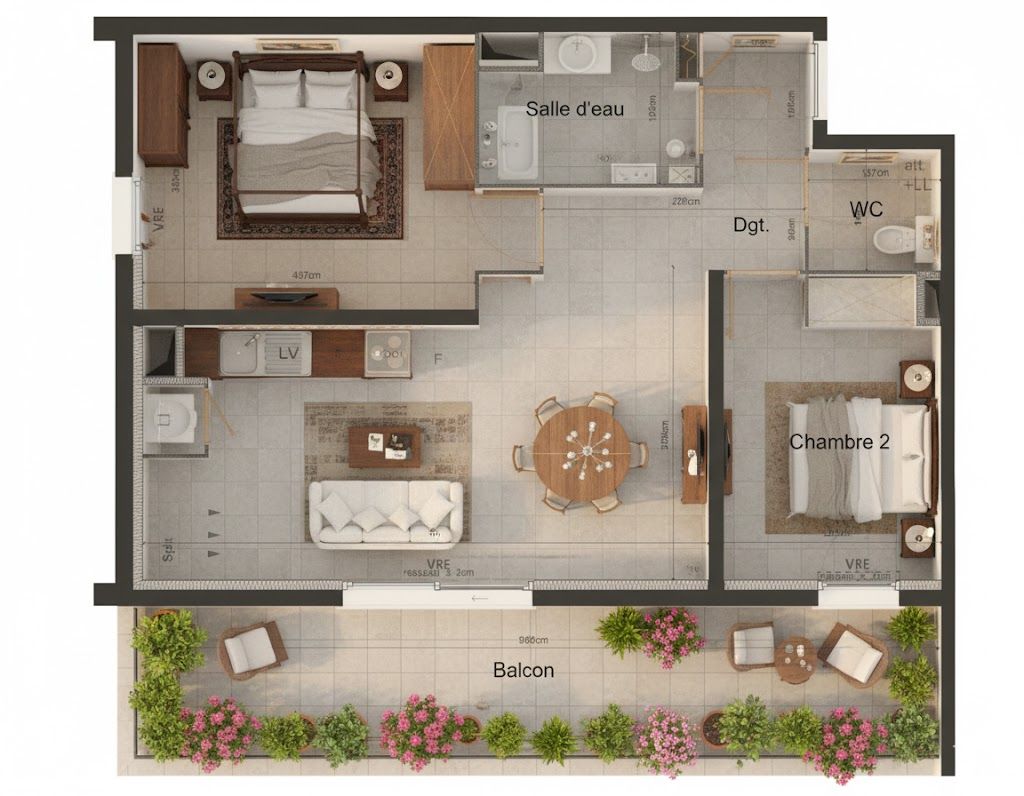 SAUVIAN T3 de 59,60 m², balcon exposé Sud d'environ 20 m², parking privatif inclus, à 10 min à pied du centre-ville 3