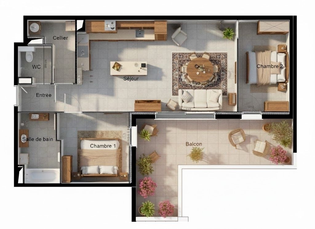 SAUVIAN Dernier étage. T3 lumineux 72,30 m² avec terrasse spacieuse et parking sécurisé 2