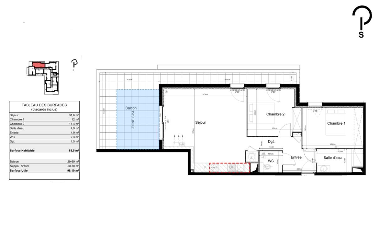 SAUVIAN T3 de 69 m². Dernier étage avec terrasse Ouest plus parking et garage 2