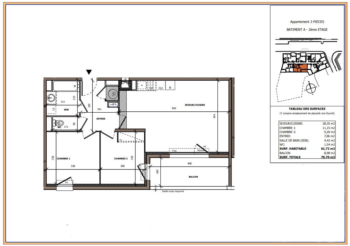 BEZIERS T3 lumineux de 62 m² avec terrasse exposée Sud et parking, Béziers (Centre ville) 2