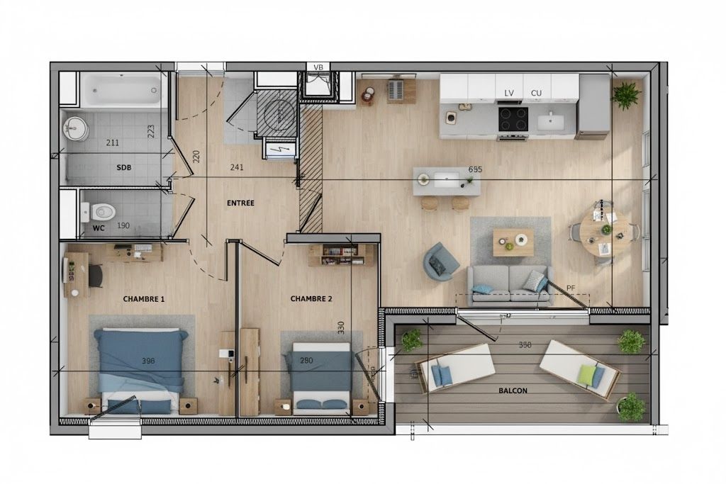 BEZIERS T3 lumineux de 62 m² avec terrasse exposée Sud et parking, Béziers (Centre ville) 3