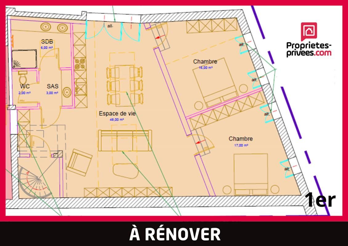 AMIENS Plateau appartement 100 m2 vendu en l'état à réhabiliter intégralement 2