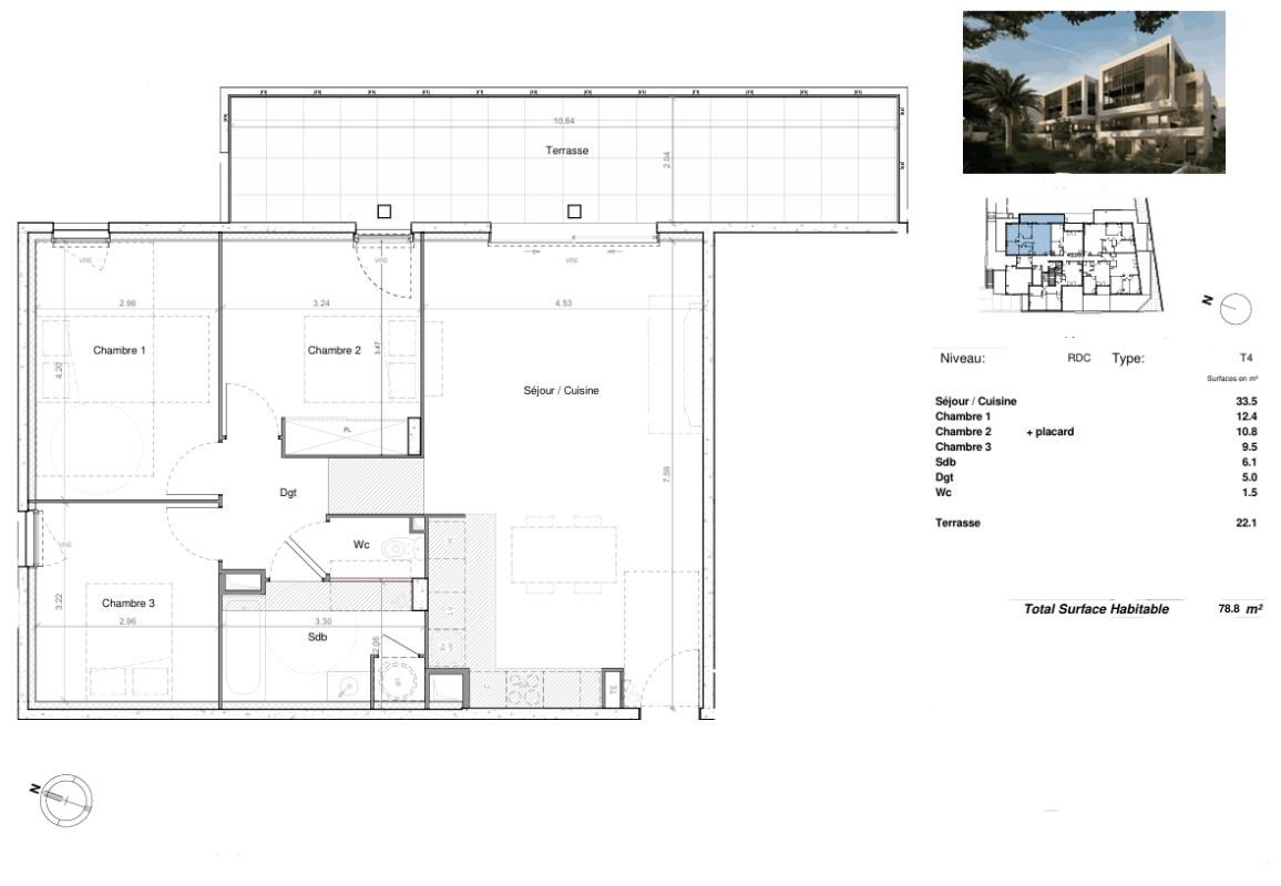 SETE A proximité de l'Espace Brassens, appartement en rez-de-chaussée de 78 m² avec terrasse de 22 m² 3