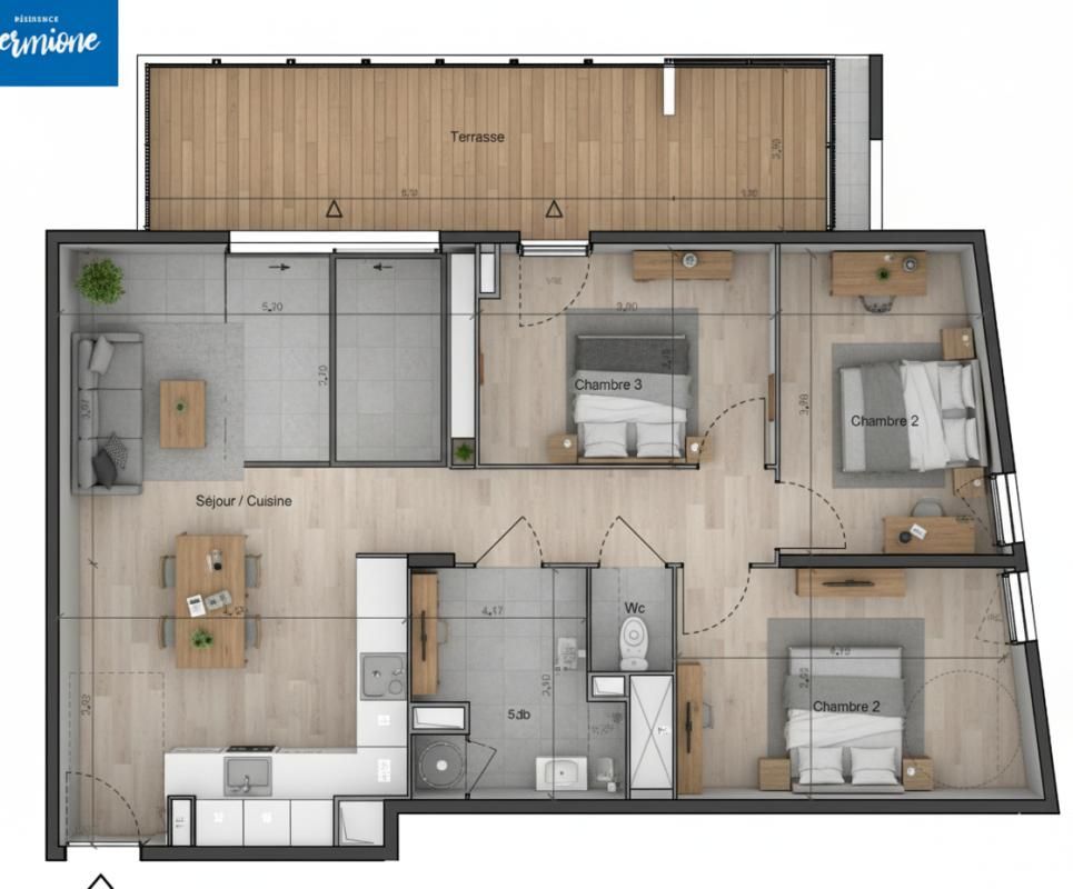 SETE Proche de l'Espace Brassens, T4 de 82 m² au deuxième étage, terrasse de 18 m² Sud Est 3
