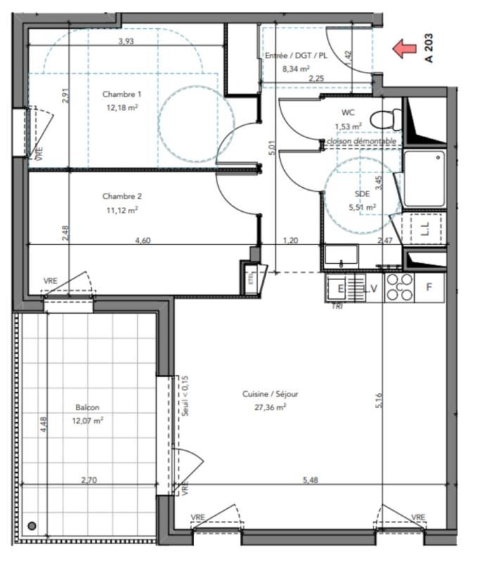 29160 Crozon Appartement 66 m² Sud Ouest balcon 12 m² cuisine séjour 27 m² aucun travaux