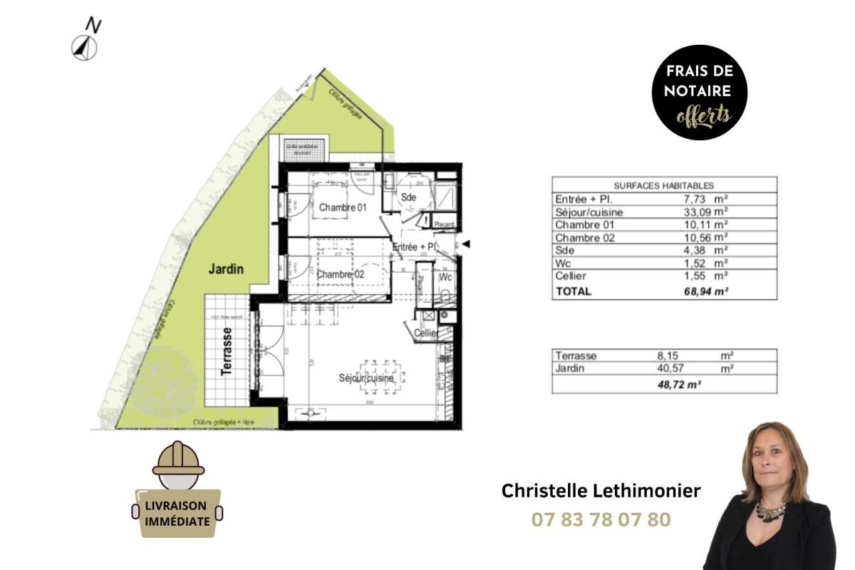 DINARD Appartement Dinard 3 pièces - 68,94 m2 - Jardin de 40,57 m2 + Garage 3