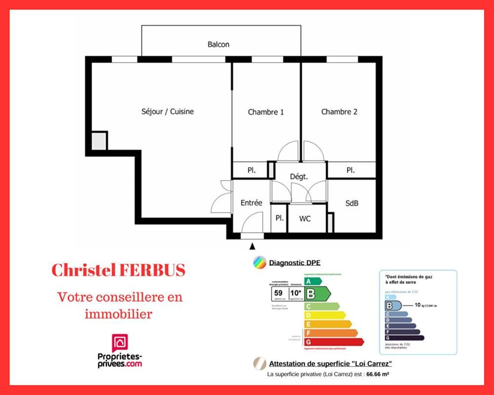 NOISY-LE-GRAND 93160  NOISY LE GRAND  -  Appartement 3 pièces 66.66 m²  2 Chambres  Balcon-Double box 3