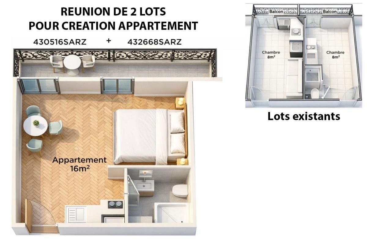 PARIS-11E-ARRONDISSEMENT Chambre 8.04M2 AVEC GRAND BALCON - 20m3 - 75011 PARIS 11 - FAIDHERBE-CHALIGNY (Possibilité Fusion 2  Lots=16m2) 3