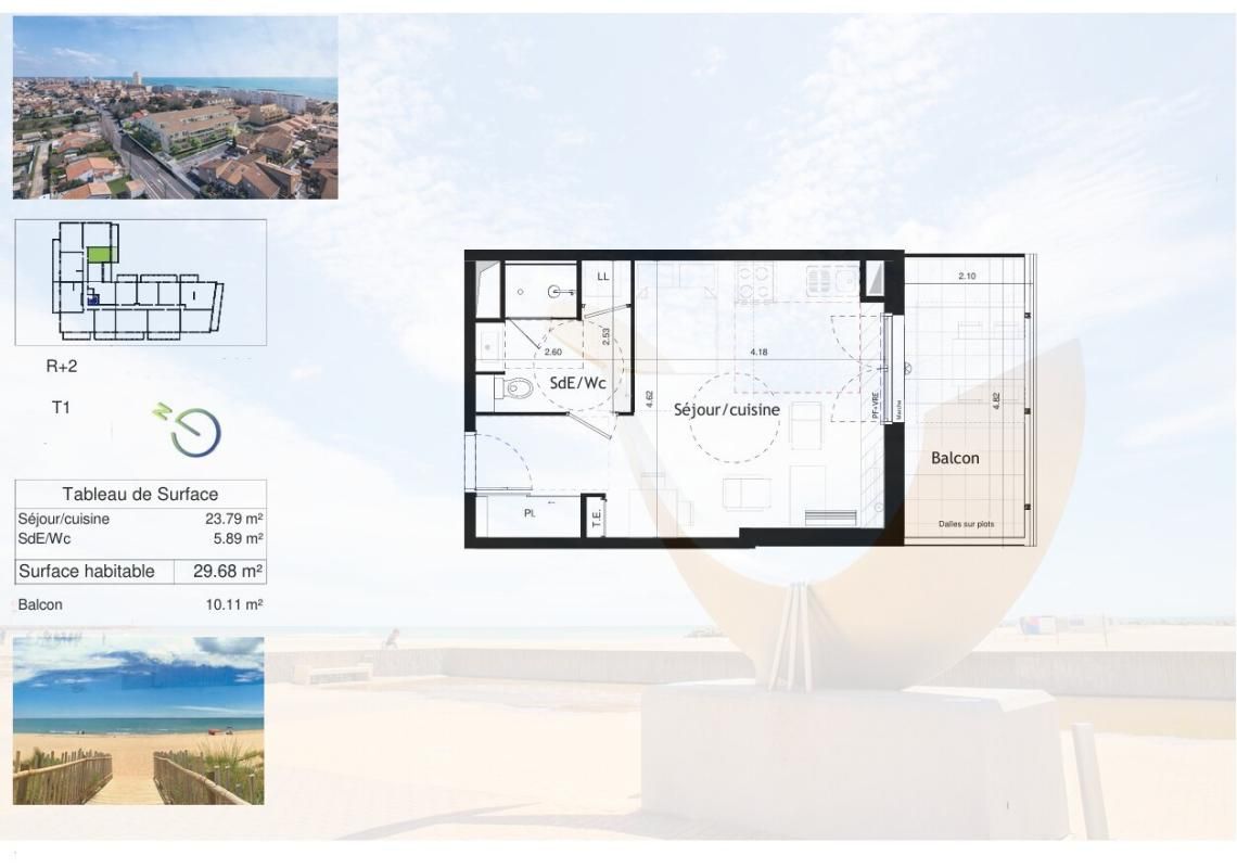 VALRAS-PLAGE T1 lumineux de près de 30 m², exposé Sud, à 150 m de la plage 2