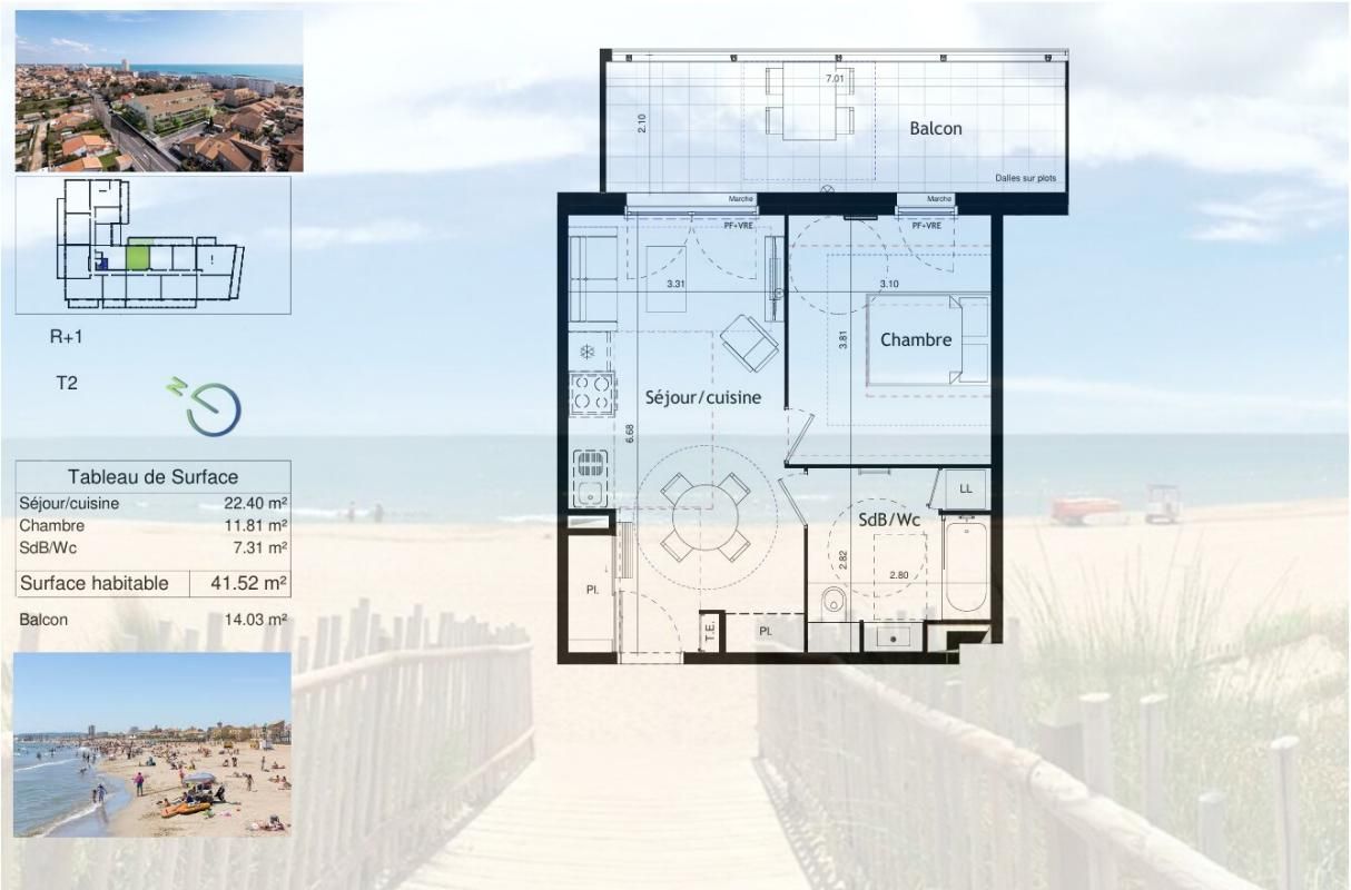 VALRAS-PLAGE T2 lumineux de plus de 41 m², exposé Est, avec parking privatif, à 150 m de la plage 2