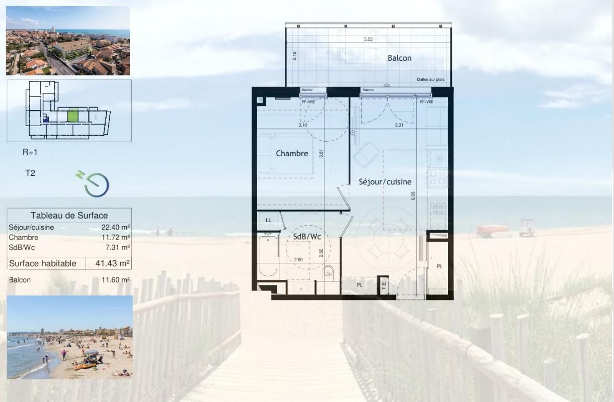 VALRAS-PLAGE T2 lumineux de plus de 41 m², exposé Est, avec parking privatif, à 150 m de la plage 2