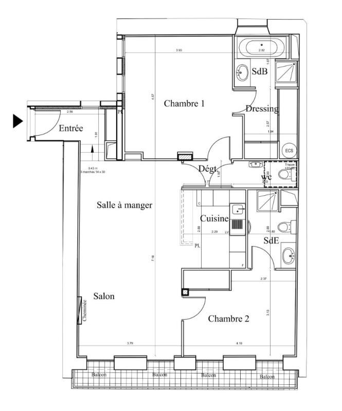 MARSEILLE-1ER-ARRONDISSEMENT Marseille (13001) - Vieux Port / République  - Type 3 - 86 m2  + Balcon filant - VENDU LOUE 4