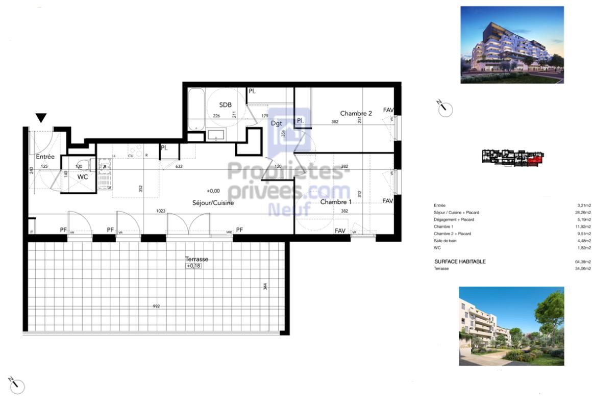 BEZIERS T3 lumineux de 64 m² avec  terrasse exposée Sud Ouest. Avenue du Président Wilson, Béziers 2