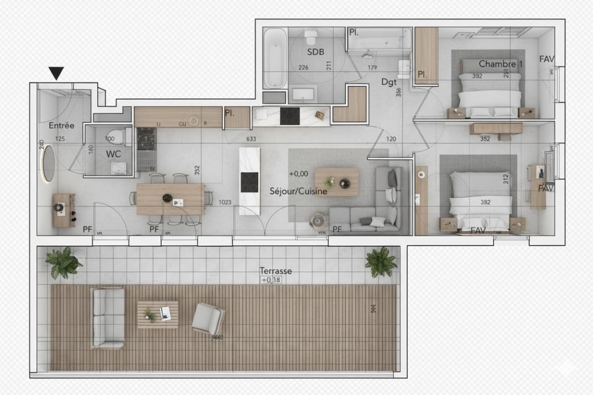 BEZIERS T3 lumineux de 64 m² avec  terrasse exposée Sud Ouest. Avenue du Président Wilson, Béziers 3