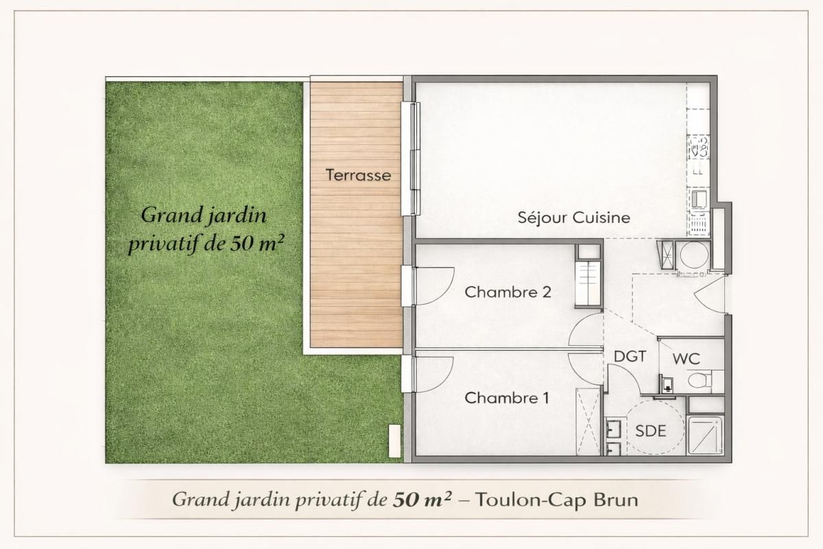 TOULON Toulon Cap Brun Neuf  T3  58,32 avec jardin de 50m²  possibilité garage 1