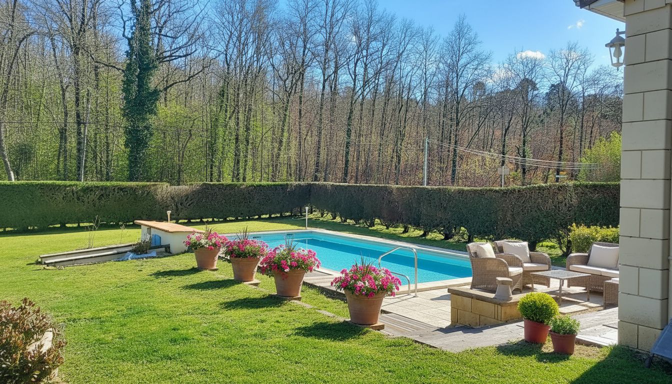 LA DOUZE Maison chaleureuse et facile à vivre! 2 cuisines. 4/5 chambres. 2 salles d 'eau.2 wc. Sous-sol. Garage. Piscine 11 X 6M. 2 Terrasses. Jardin clos de 2678 m2 2