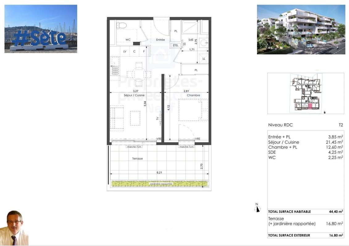 SETE Corniche de Sète. T2 de standing, Terrasse 16 m² Sud, Bord de Mer 2