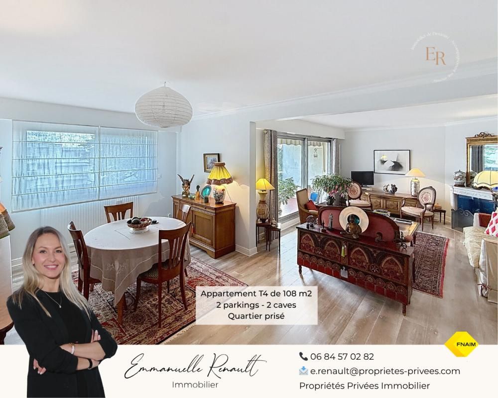 VANNES Appartement T4 de 108 m². Vannes Albert 1er. Grand balcon, 2 parkings, 2 caves. À pied du Port 1