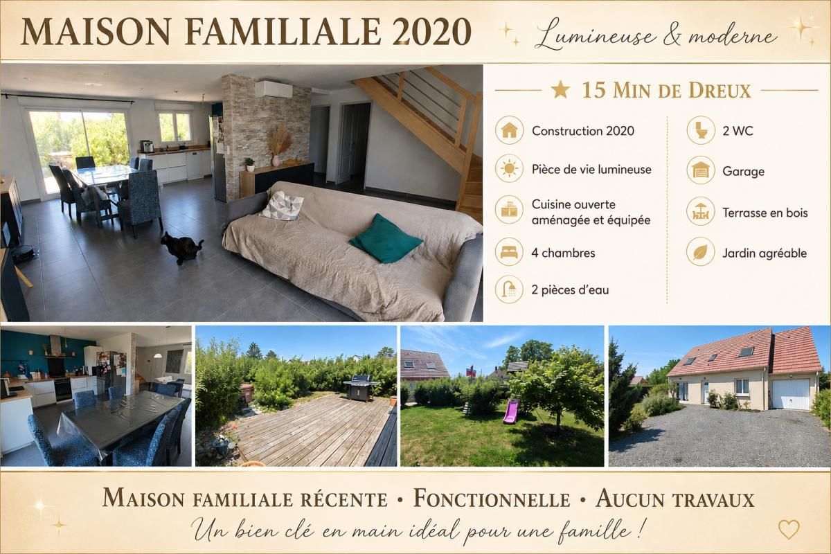 SAULNIERES 28500 Maison individuelle de 2020 (RT2012) avec garage - 1 étage - 4 chambres - Terrain - 249000 HAI
