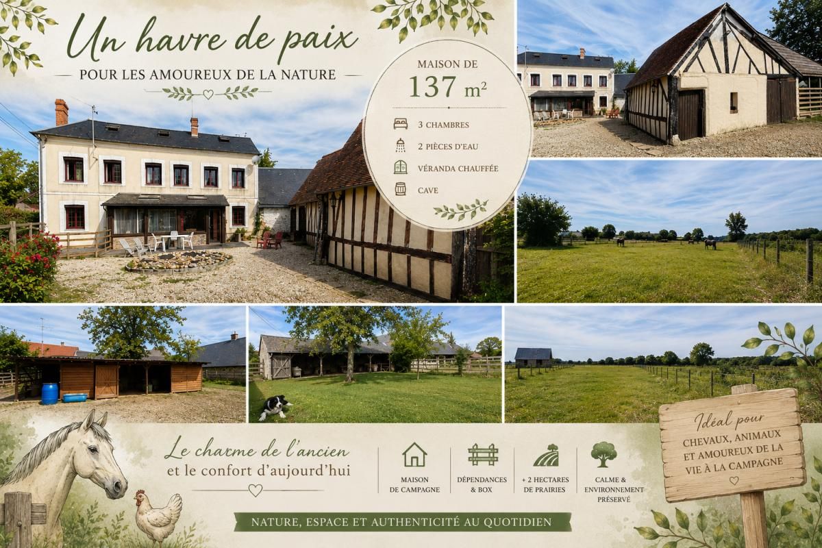 LA VIEILLE LYRE 27330 Maison avec de nombreuses dépendances - Véranda chauffée - 3 chambres - Cave - Prairies - 218400  HAI